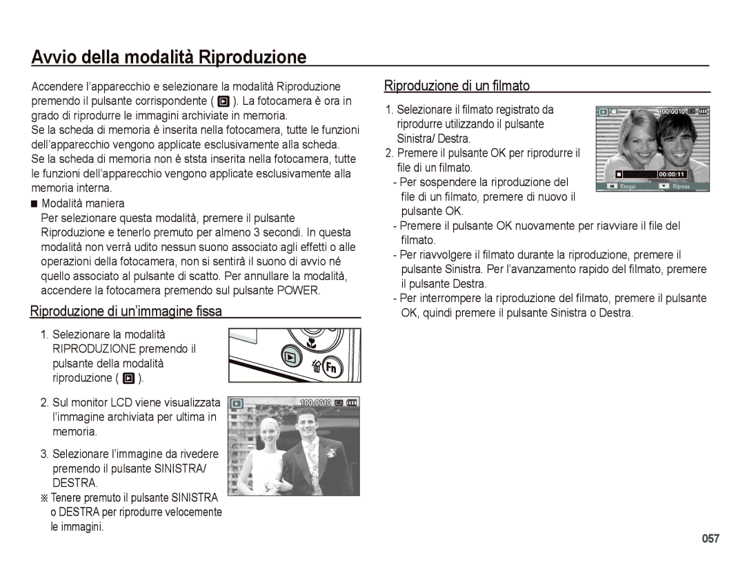 Samsung EC-PL50ZABP/IT Avvio della modalità Riproduzione, Riproduzione di un’immagine fissa, Riproduzione di un filmato 