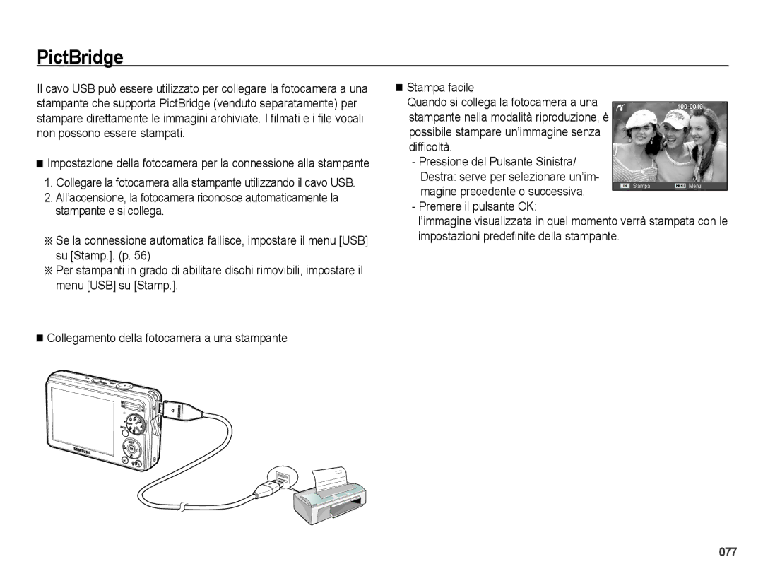 Samsung EC-PL50ZBBP/IT, EC-PL50ZABA/IT, EC-PL50ZSBP/IT PictBridge, Magine precedente o successiva, Premere il pulsante OK 