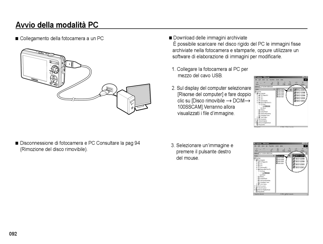 Samsung EC-PL50ZSBA/IT, EC-PL50ZBBP/IT, EC-PL50ZABA/IT manual Collegare la fotocamera al PC per mezzo del cavo USB, Del mouse 