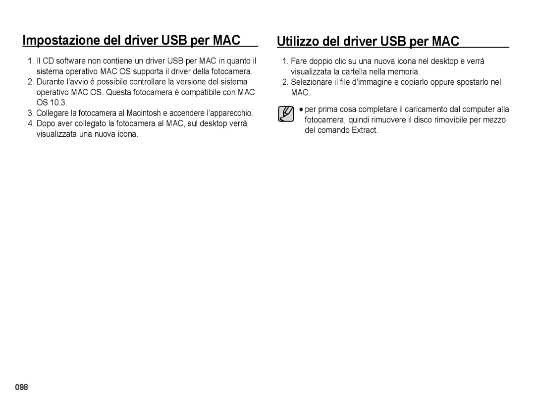 Samsung EC-PL50ZSBA/IT, EC-PL50ZBBP/IT, EC-PL50ZABA/IT Impostazione del driver USB per MAC, Utilizzo del driver USB per MAC 