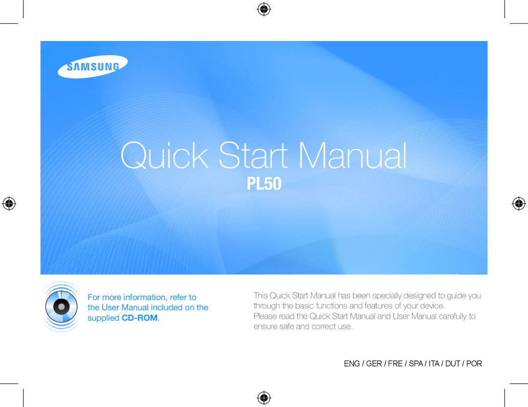 Samsung EC-PL50ZABP/FR, EC-PL50ZPBP/FR, EC-PL50ZSBP/FR, EC-PL50ZBBP/FR, EC-PL50ZSBP/GB, EC-PL50ZAAP manual Quick Start Manual 