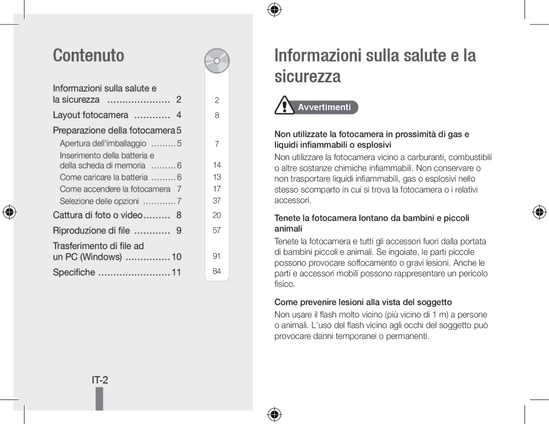 Samsung EC-PL50ZBBP/E2 manual Contenuto, Informazioni sulla salute e la sicurezza, Trasferimento di file ad, Avvertimenti 