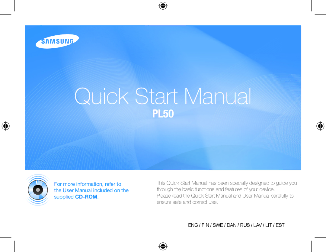 Samsung EC-PL50ZABP/FR, EC-PL50ZPBP/FR, EC-PL50ZSBP/FR, EC-PL50ZBBP/FR, EC-PL50ZSBP/GB, EC-PL50ZAAP manual Quick Start Manual 