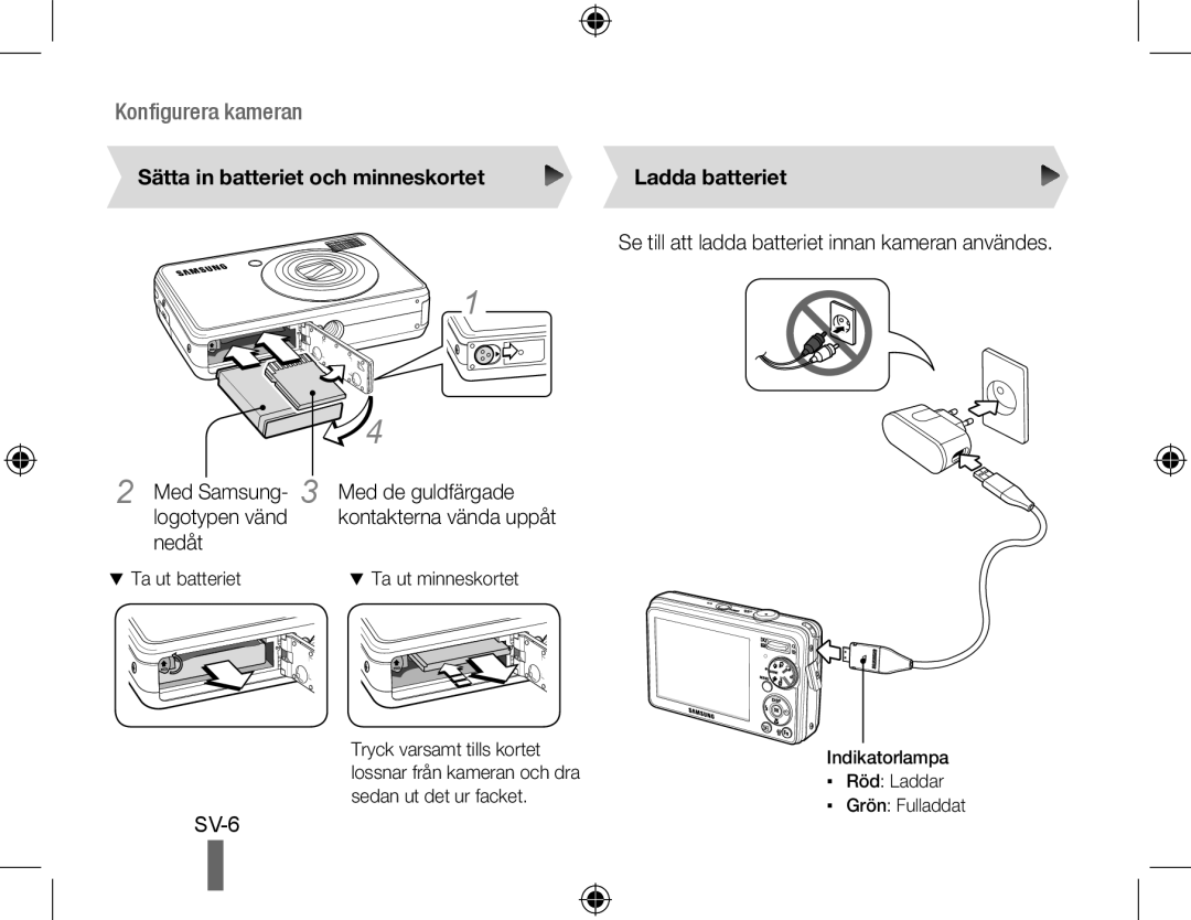 Samsung EC-PL50ZBBP/SA, EC-PL50ZPBP/FR, EC-PL50ZABP/FR, EC-PL50ZSBP/FR Sätta in batteriet och minneskortet, Ladda batteriet 