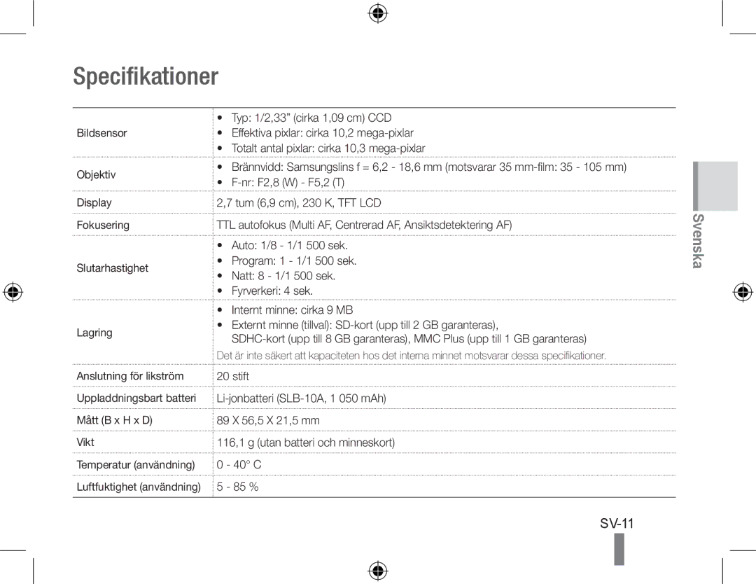 Samsung EC-PL50ZSBP/VN, EC-PL50ZPBP/FR, EC-PL50ZABP/FR, EC-PL50ZSBP/FR, EC-PL50ZBBP/FR, EC-PL50ZSBP/GB manual Specifikationer 