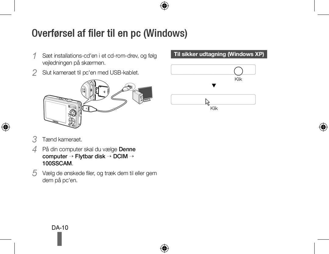 Samsung EC-PL50ZAAP, EC-PL50ZPBP/FR, EC-PL50ZABP/FR Overførsel af filer til en pc Windows, Til sikker udtagning Windows XP 