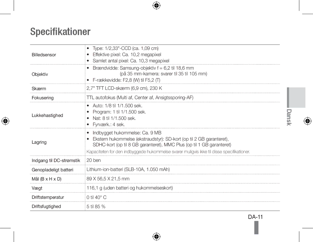 Samsung EC-PL50ZABP/E2, EC-PL50ZPBP/FR, EC-PL50ZABP/FR, EC-PL50ZSBP/FR, EC-PL50ZBBP/FR, EC-PL50ZSBP/GB, EC-PL50ZBBP/IT DA-11 