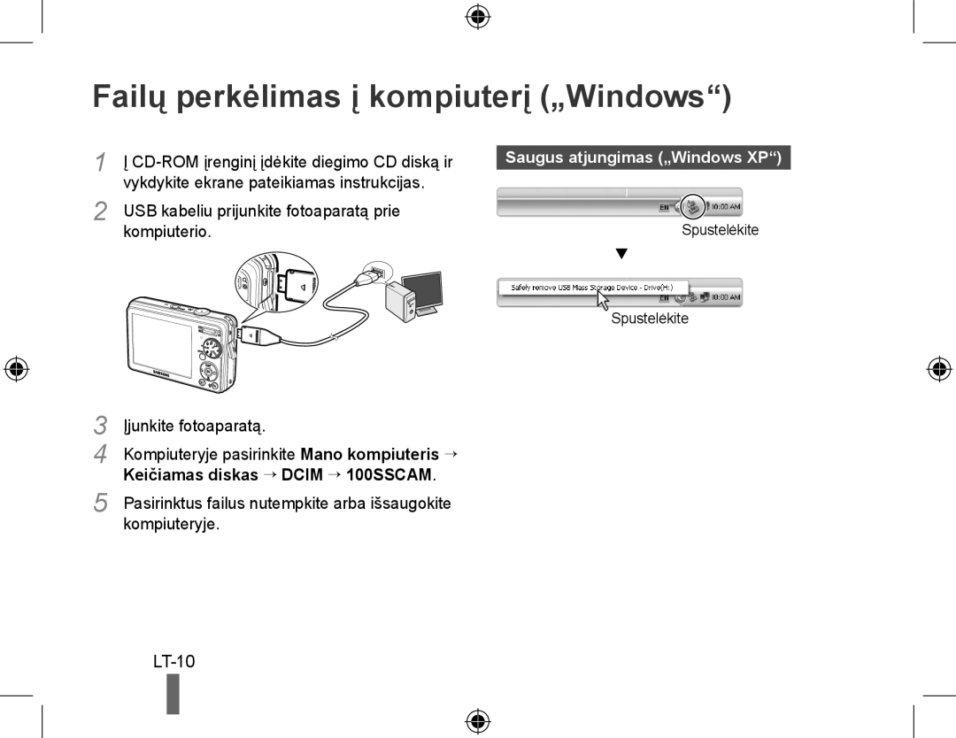 Samsung EC-PL50ZBBP/ME, EC-PL50ZPBP/FR, EC-PL50ZAAP Failų perkėlimas į kompiuterį „Windows, Saugus atjungimas „Windows XP 