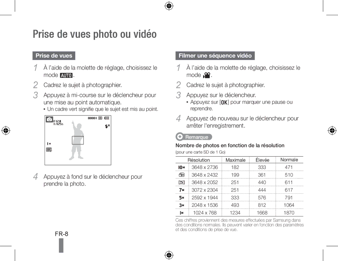 Samsung EC-PL50ZPBP/SA, EC-PL50ZPBP/FR, EC-PL50ZABP/FR, EC-PL50ZAAP Prise de vues photo ou vidéo, Filmer une séquence vidéo 