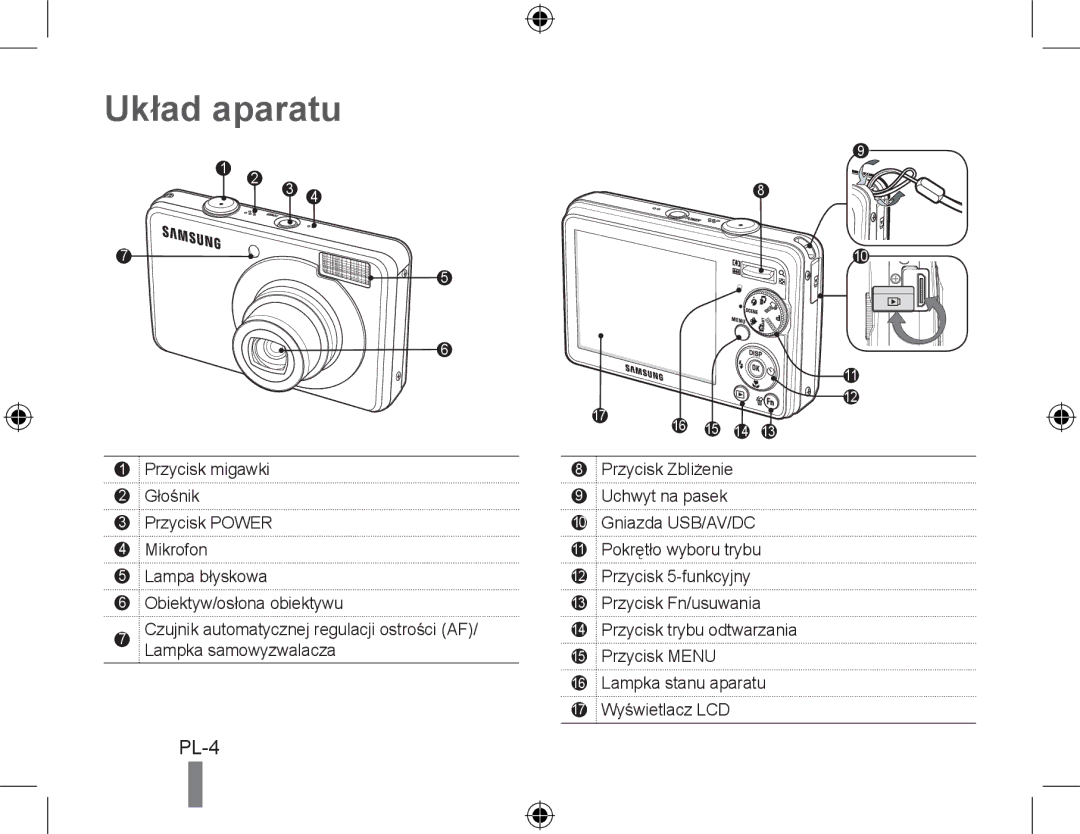 Samsung EC-PL50ZPBP/E2, EC-PL50ZPBP/FR, EC-PL50ZABP/FR, EC-PL50ZSBP/FR, EC-PL50ZBBP/FR, EC-PL50ZSBP/GB manual Układ aparatu 