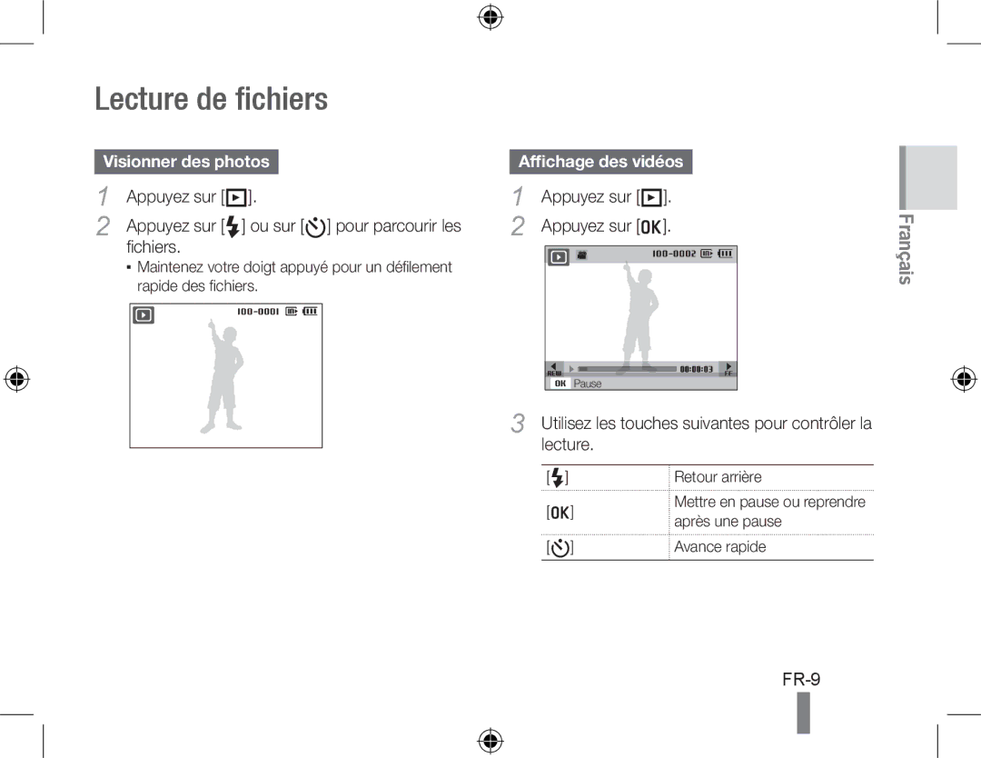 Samsung EC-PL50ZBBP/ME, EC-PL50ZPBP/FR Lecture de fichiers, Visionner des photos, Fichiers, Appuyez sur P Appuyez sur o 