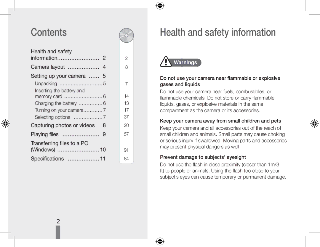 Samsung EC-PL50ZSBP/FR, EC-PL50ZPBP/FR, EC-PL50ZABP/FR, EC-PL50ZBBP/FR, EC-PL50ZAAP Contents, Health and safety information 