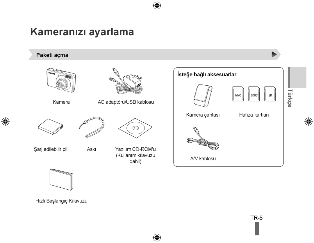 Samsung EC-PL50ZSBP/ME, EC-PL50ZPBP/FR, EC-PL50ZABP/FR manual Kameranızı ayarlama, Paketi açma İsteğe bağlı aksesuarlar 