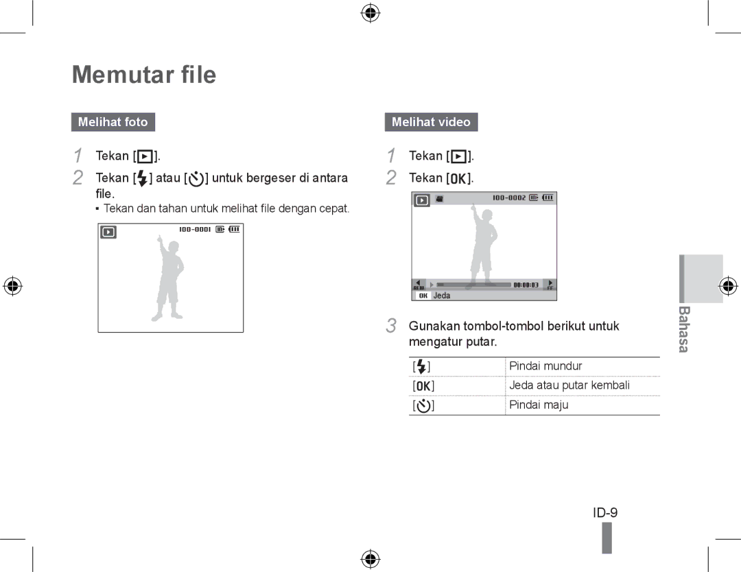 Samsung EC-PL50ZSBA/RU manual Memutar file, Melihat foto Melihat video, Gunakan tombol-tombol berikut untuk, Mengatur putar 