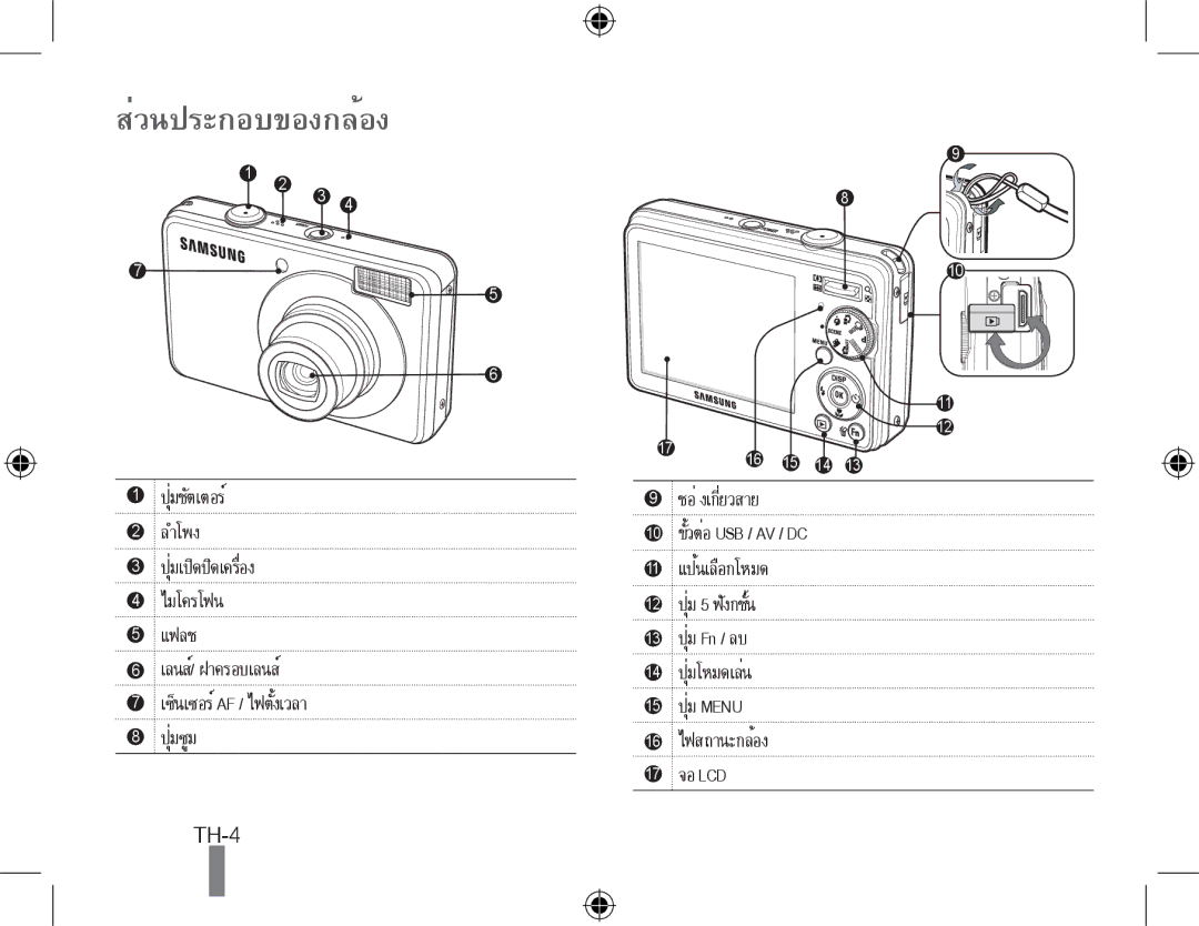 Samsung EC-PL50ZABP/AU, EC-PL50ZPBP/FR, EC-PL50ZABP/FR, EC-PL50ZSBP/FR, EC-PL50ZBBP/FR, EC-PL50ZSBP/GB manual ส่วนประกอบของกล้อง 