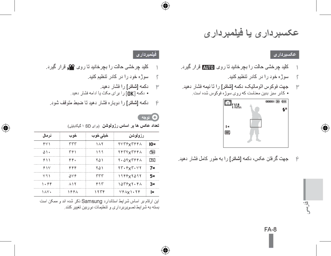 Samsung EC-PL50ZPBP/SA, EC-PL50ZPBP/FR, EC-PL50ZABP/FR, EC-PL50ZSBP/FR, EC-PL50ZBBP/FR manual یرادربملیف ای یرادربسکع, FA-8 