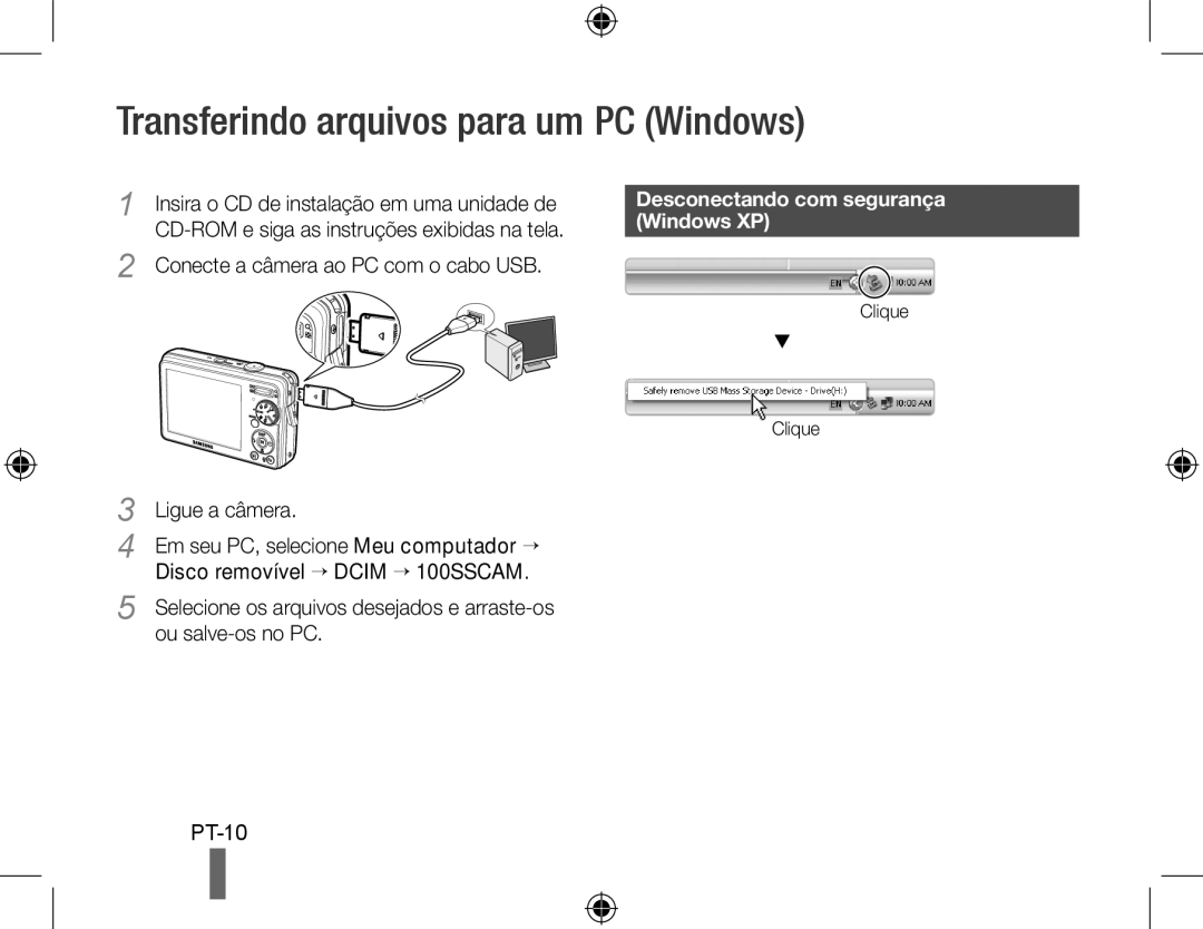 Samsung EC-PL50ZPBP/IT, EC-PL50ZPBP/FR Transferindo arquivos para um PC Windows, Desconectando com segurança, Windows XP 