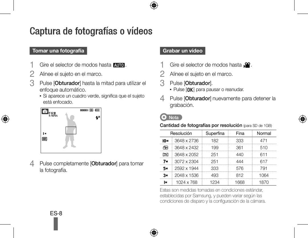 Samsung EC-PL50ZPDP/ME, EC-PL50ZPBP/FR, EC-PL50ZABP/FR, EC-PL50ZSBP/FR, EC-PL50ZBBP/FR Tomar una fotografía, Grabar un vídeo 