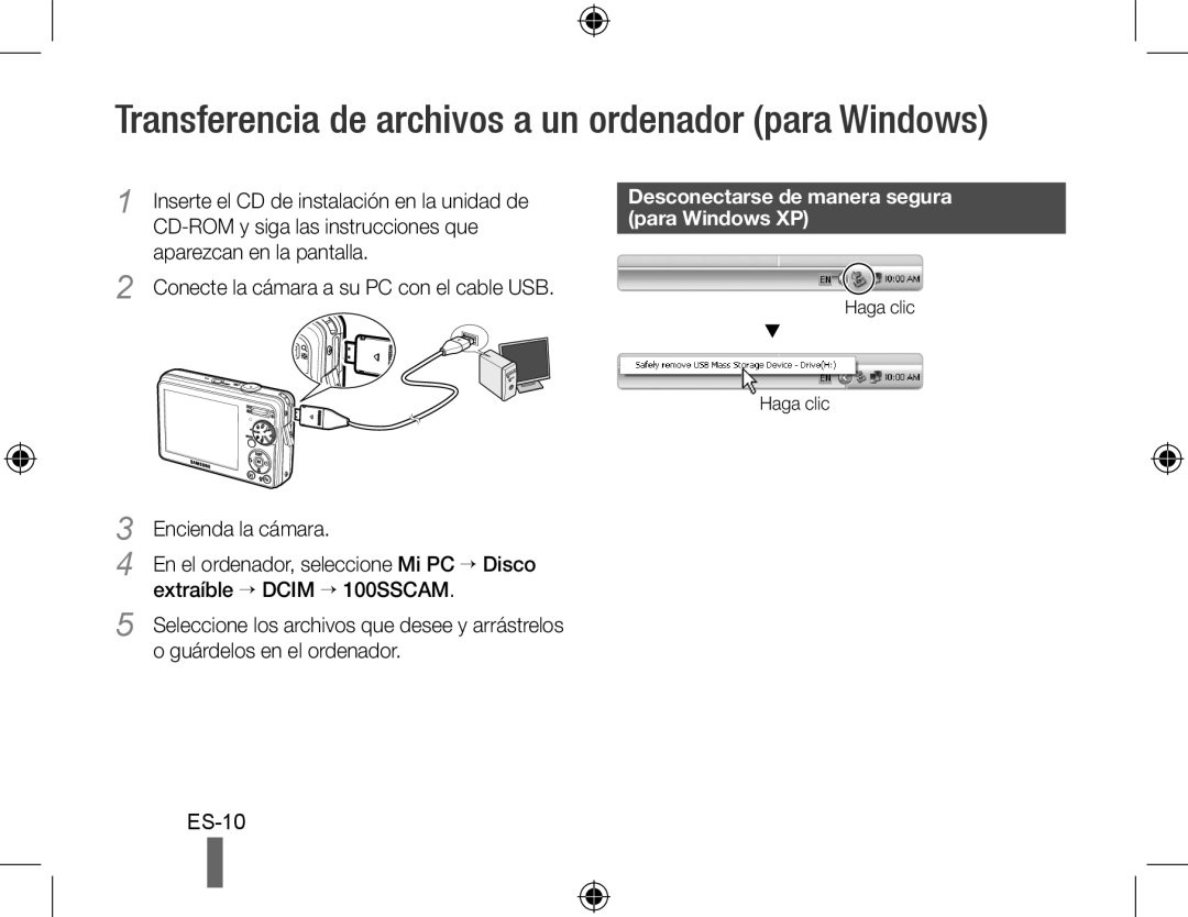 Samsung EC-PL50ZSDP/ME Transferencia de archivos a un ordenador para Windows, Conecte la cámara a su PC con el cable USB 