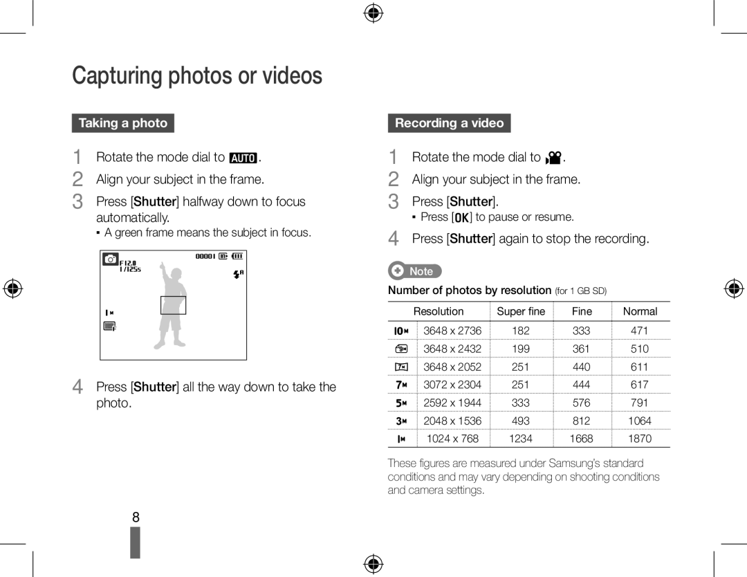 Samsung EC-PL50ZPBP/SA, EC-PL50ZPBP/FR, EC-PL50ZABP/FR manual Capturing photos or videos, Taking a photo, Recording a video 