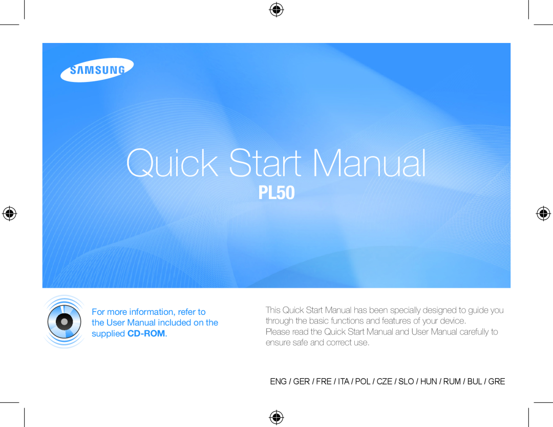 Samsung EC-PL50ZABP/FR, EC-PL50ZPBP/FR, EC-PL50ZSBP/FR, EC-PL50ZBBP/FR, EC-PL50ZSBP/GB, EC-PL50ZAAP manual Quick Start Manual 
