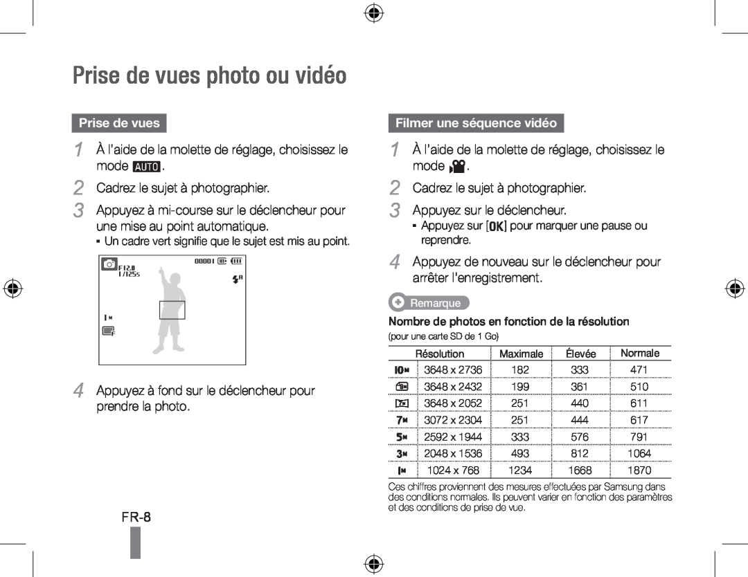 Samsung EC-PL50ZPBP/SA Prise de vues photo ou vidéo, mode a, Cadrez le sujet à photographier, Filmer une séquence vidéo 