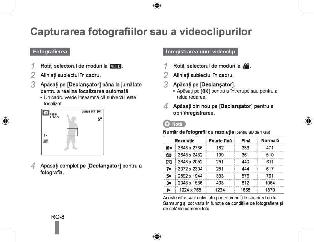 Samsung EC-PL50ZABP/E3 Capturarea fotografiilor sau a videoclipurilor, Fotografierea, Rotiţi selectorul de moduri la a 