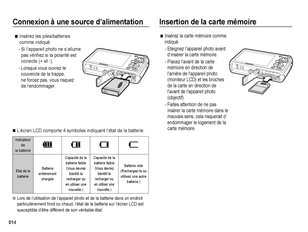 Samsung EC-PL50ZPBP/FR, EC-PL50ZABP/FR manual Insertion de la carte mémoire, Insérez la carte mémoire comme indiqué 