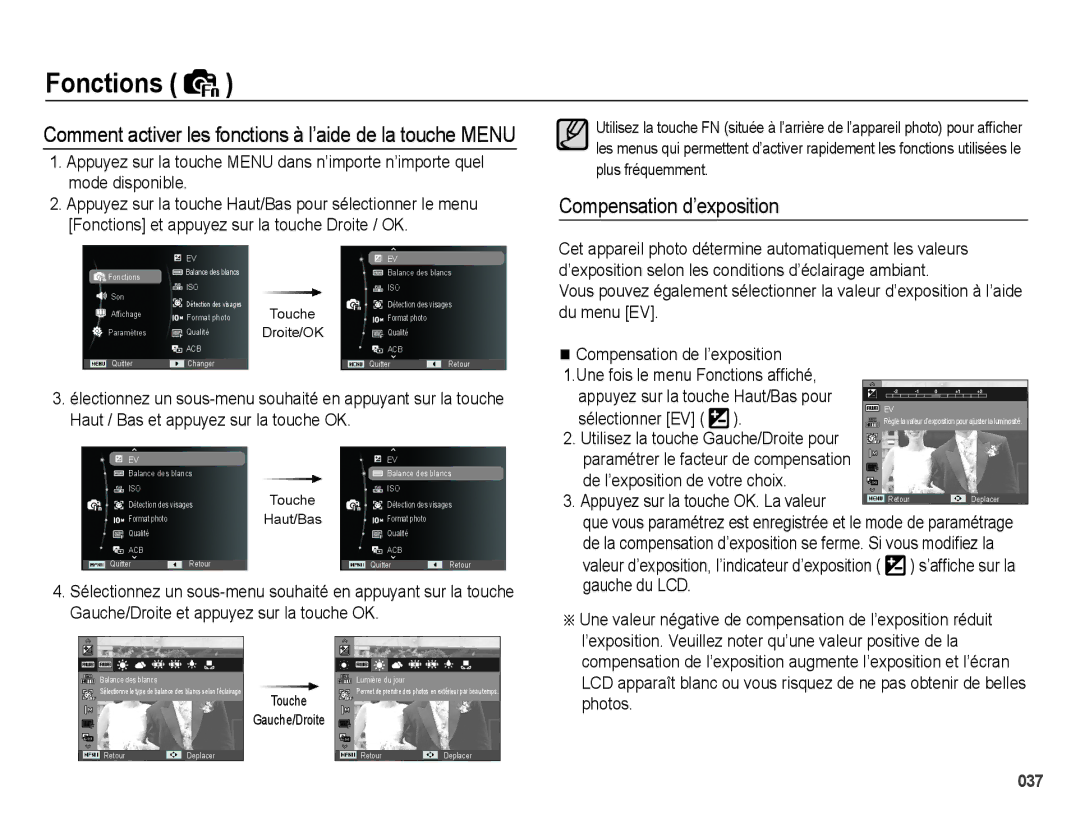 Samsung EC-PL50ZBBP/FR, EC-PL50ZPBP/FR manual Compensation d’exposition, De l’exposition de votre choix, Sélectionner EV 