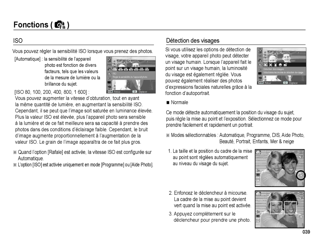 Samsung EC-PL50ZPBP/FR, EC-PL50ZABP/FR, EC-PL50ZSBP/FR manual Détection des visages, Photo est fonction de divers, Normale 