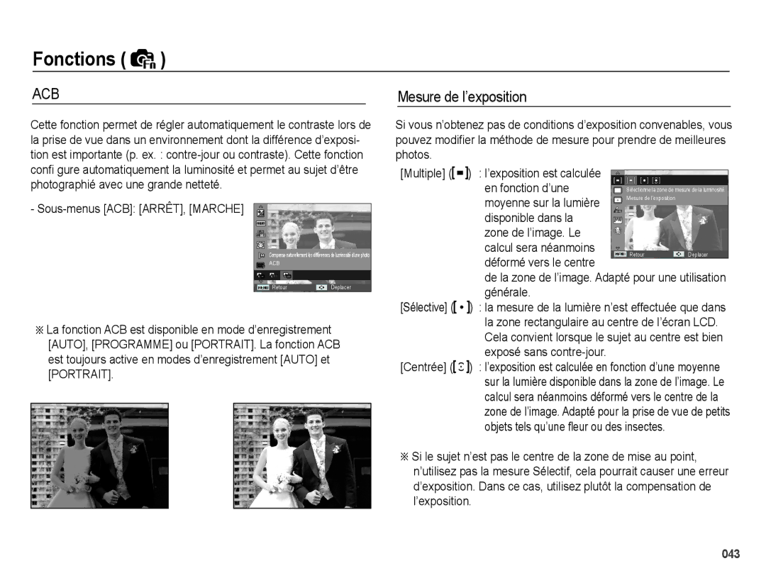 Samsung EC-PL50ZSBP/GB, EC-PL50ZPBP/FR, EC-PL50ZABP/FR, EC-PL50ZSBP/FR, EC-PL50ZBBP/FR manual Mesure de l’exposition 