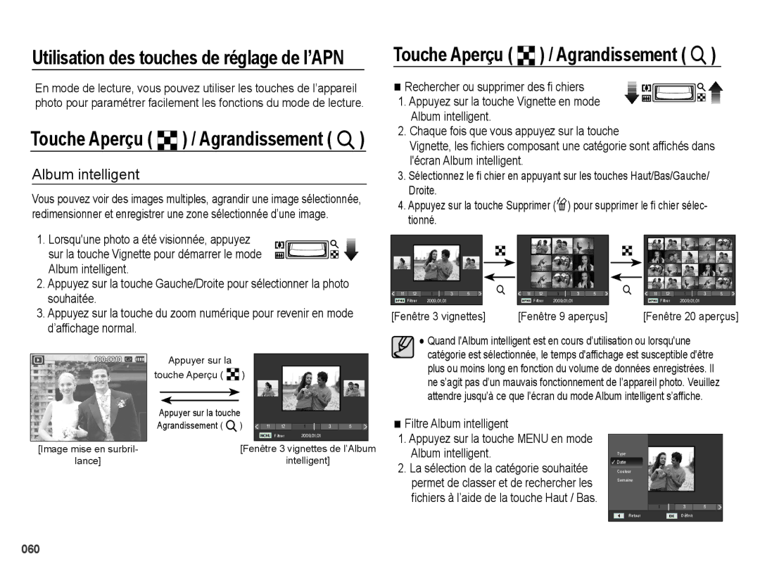 Samsung EC-PL50ZABP/FR, EC-PL50ZPBP/FR, EC-PL50ZSBP/FR manual Utilisation des touches de réglage de l’APN, Album intelligent 