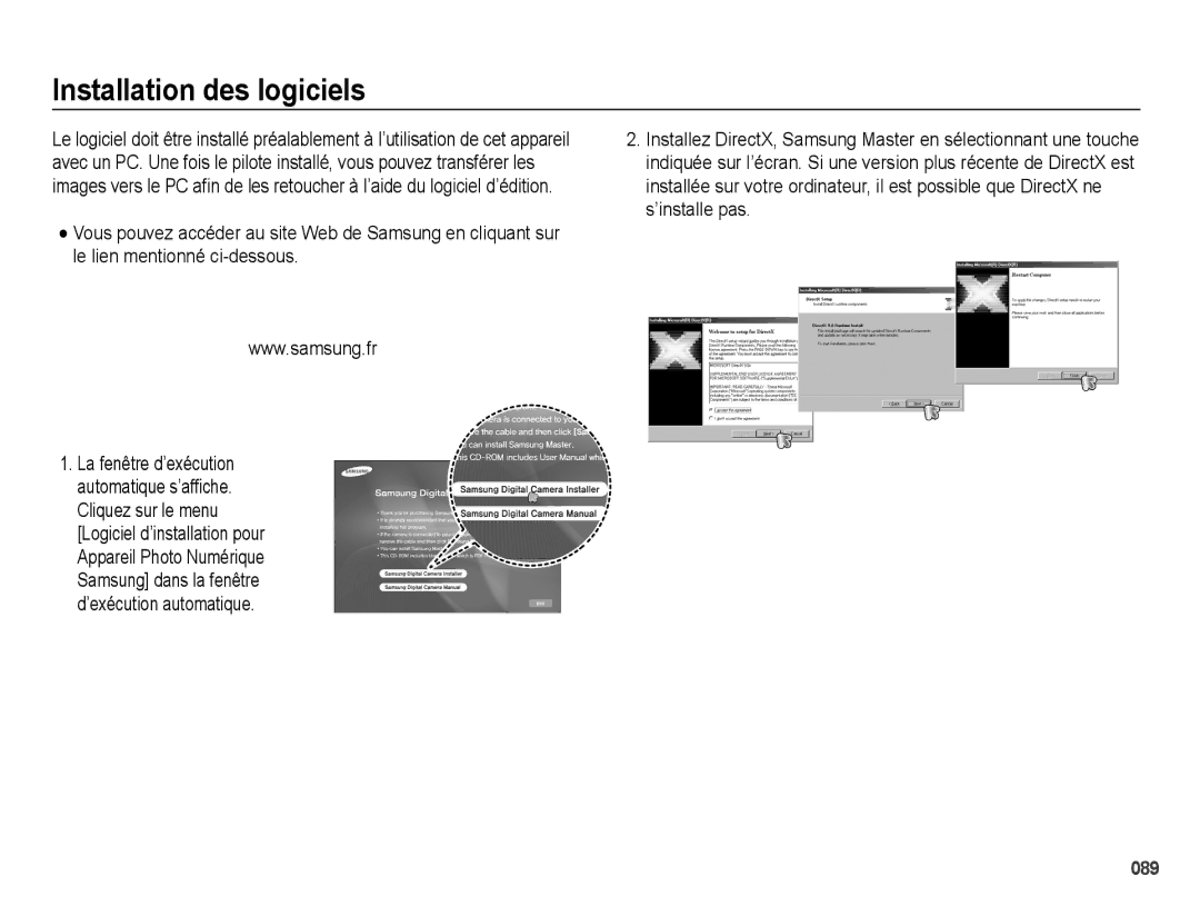 Samsung EC-PL50ZPBP/FR, EC-PL50ZABP/FR, EC-PL50ZSBP/FR, EC-PL50ZBBP/FR, EC-PL50ZSBP/GB manual Installation des logiciels 