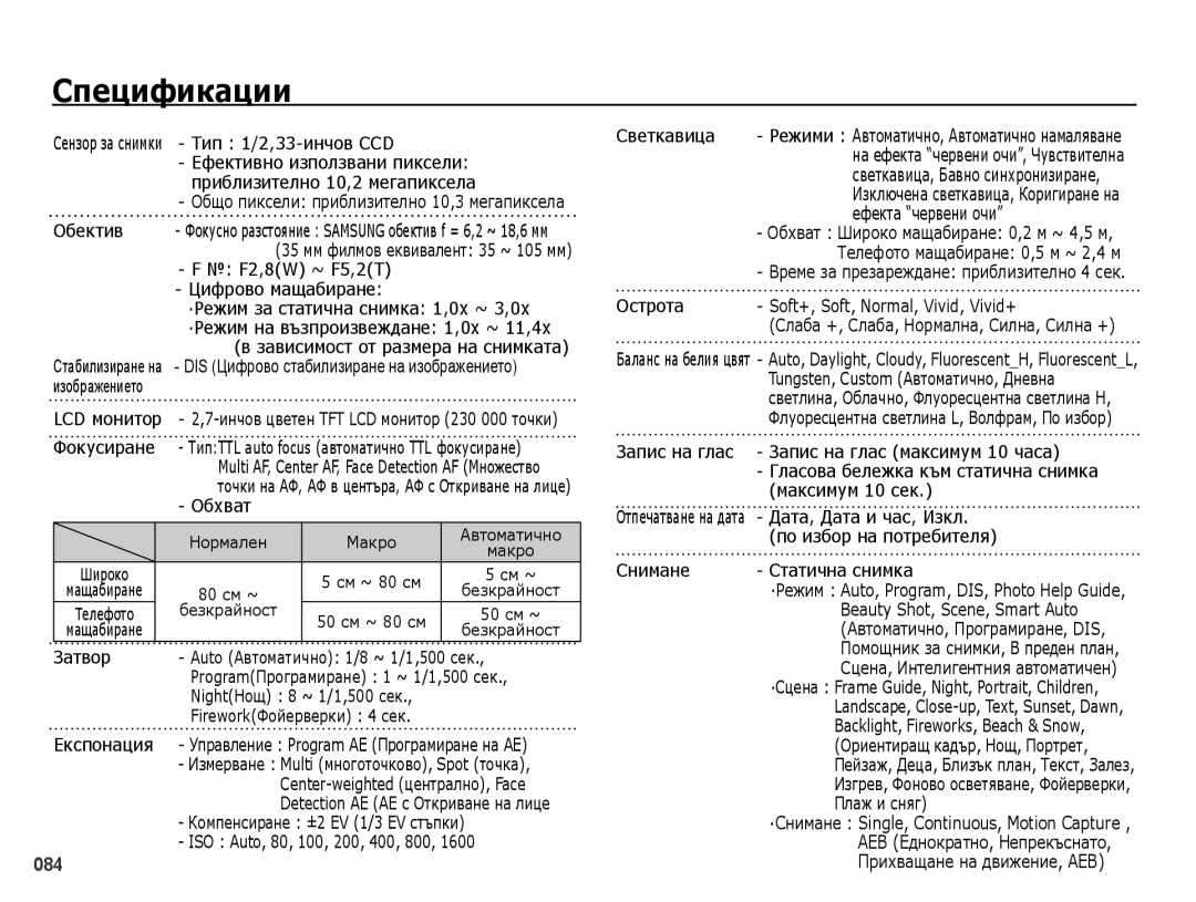 Samsung EC-PL50ZSBP/E3, EC-PL50ZPBP/E3, EC-PL50ZABP/E3, EC-PL50ZBBP/E3, EC-PL50ZSBP/RU manual Спецификации 