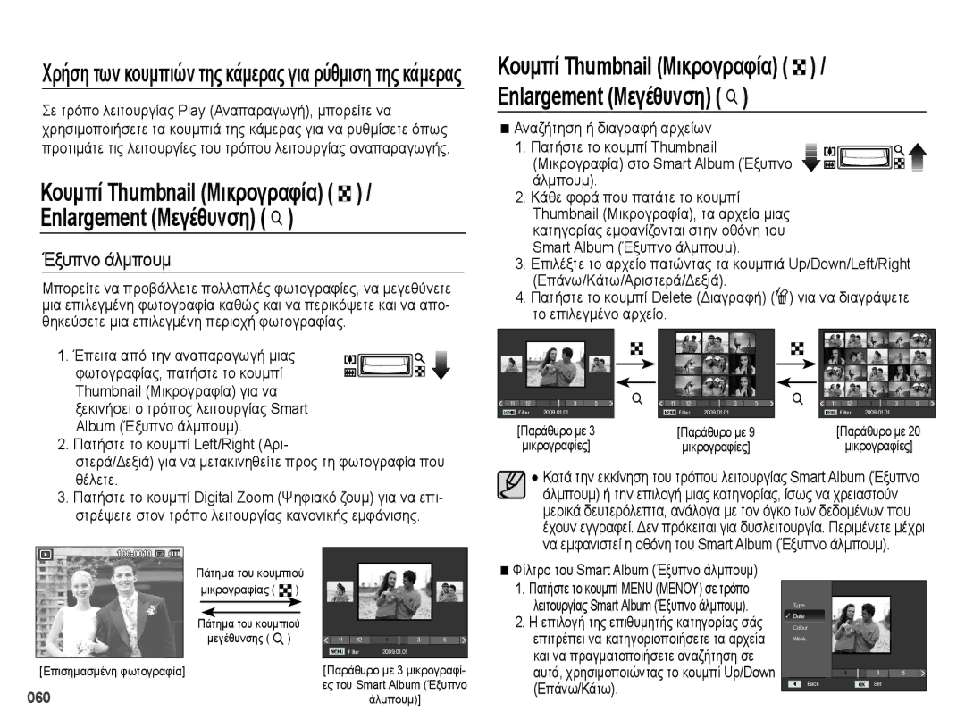 Samsung EC-PL50ZPBP/E3, EC-PL50ZSBP/E3, EC-PL50ZABP/E3 manual Έξυπνο άλμπουμ, Πατήστε το κουμπί Left/Right Αρι, Θέλετε, 060 