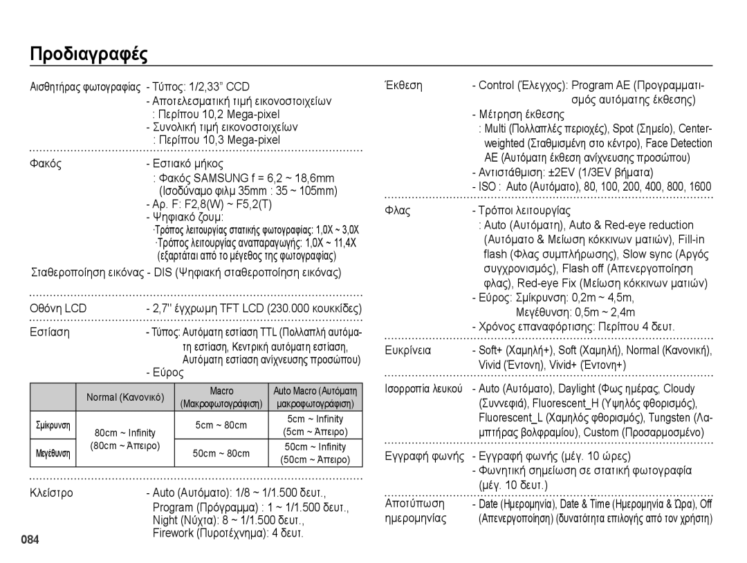 Samsung EC-PL50ZPBP/E3, EC-PL50ZSBP/E3, EC-PL50ZABP/E3, EC-PL50ZBBP/E3 manual Προδιαγραφές 