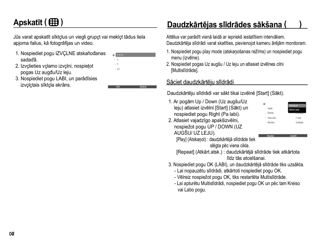 Samsung EC-PL50ZABP/RU manual $Svndwưw , 6ƗFLHWGDXGNƗUWƝMXVOƯGUƗGL, PhqxLyɲoqh, 0XOWLVOƯGUƗGH@, Ydl/DerSrjx 