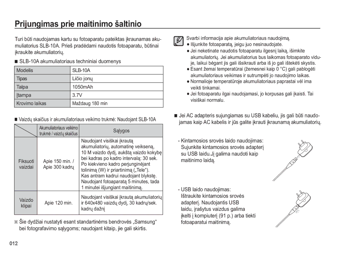 Samsung EC-PL50ZBBP/RU manual 3ULMXQJLPDVSULHPDLWLQLPRãDOWLQLR, 86%ODLGRQDXGRMLPDV, DGDSWHUƳ1DXGRMDQWLV86% 