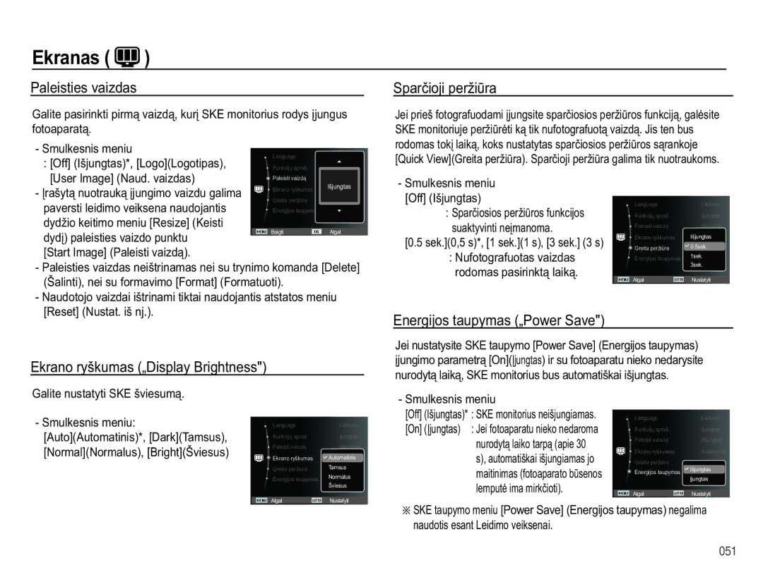 Samsung EC-PL50ZBBP/RU, EC-PL50ZSBP/RU manual 3DOHLVWLHVYDLGDV, NUDQRU\ãNXPDVÄLVSOD\%ULJKWQHVV, 6SDUþLRMLSHUåLǌUD 