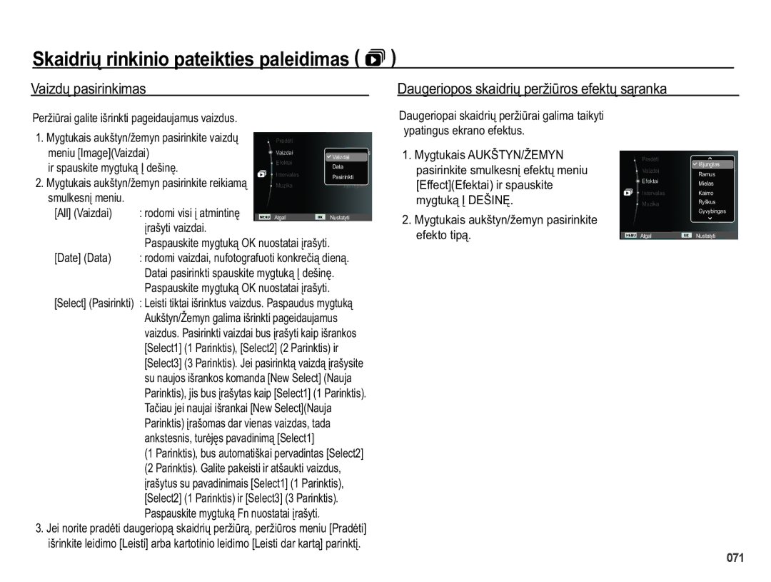 Samsung EC-PL50ZSBP/RU manual 6NDLGULǐULQNLQLRSDWHLNWLHVSDOHLGLPDV, 9DLGǐSDVLULQNLPDV, PHQLX,PDJH@9DLGDL 