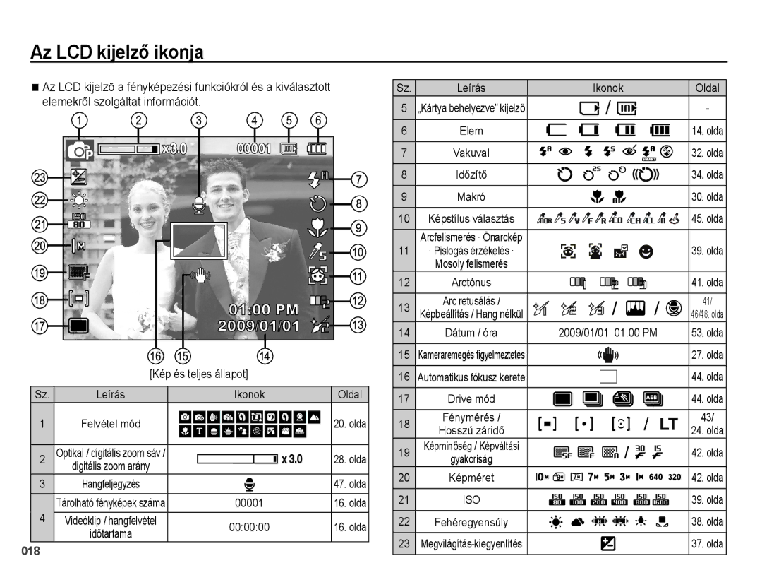 Samsung EC-PL51ZZBPAE2, EC-PL51ZZBPAE1, EC-PL51ZZBPNE1 manual Az LCD kijelző ikonja, Elemekrõl szolgáltat információt 