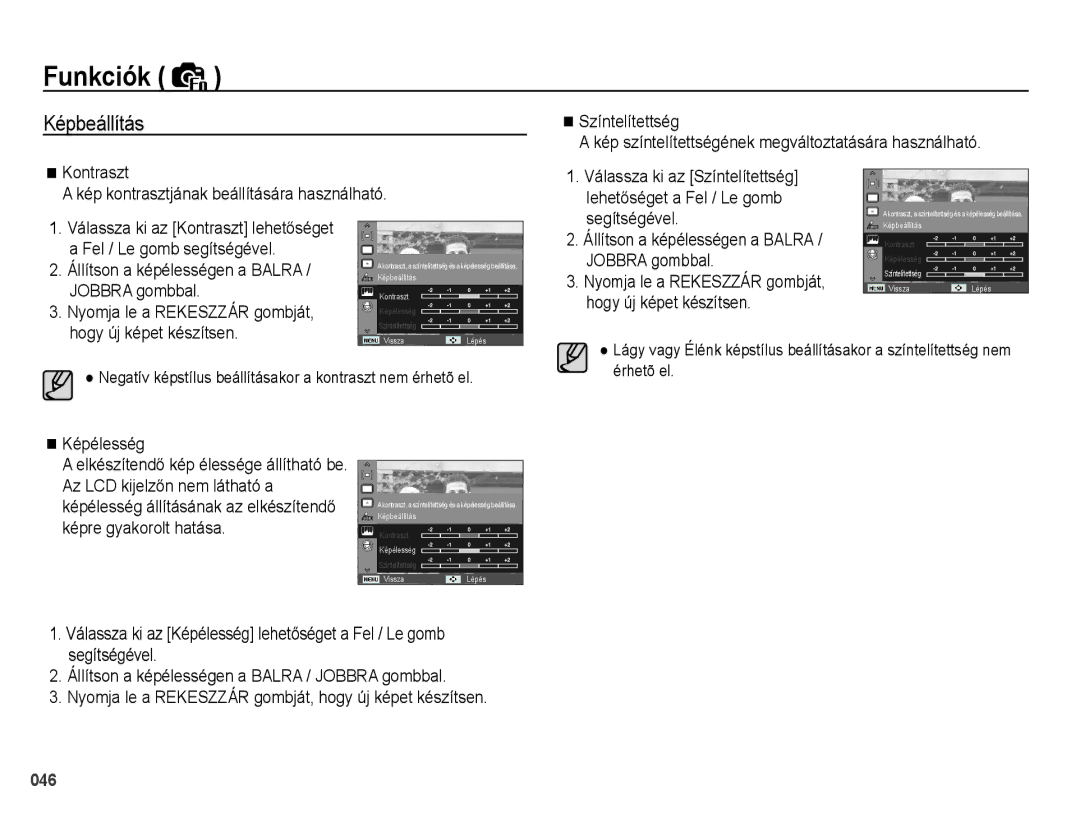 Samsung EC-PL51ZZBPAE3, EC-PL51ZZBPAE1, EC-PL51ZZBPNE1, EC-PL51ZZBPAIT, EC-PL51ZZBPBIT, EC-PL51ZZBPNE3 manual Képbeállítás 