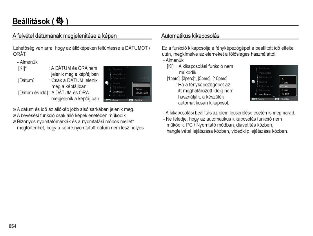 Samsung EC-PL51ZZBPBE3, EC-PL51ZZBPAE1, EC-PL51ZZBPNE1 manual Eltelte, Almenük Ki a kikapcsolási funkció nem működik 