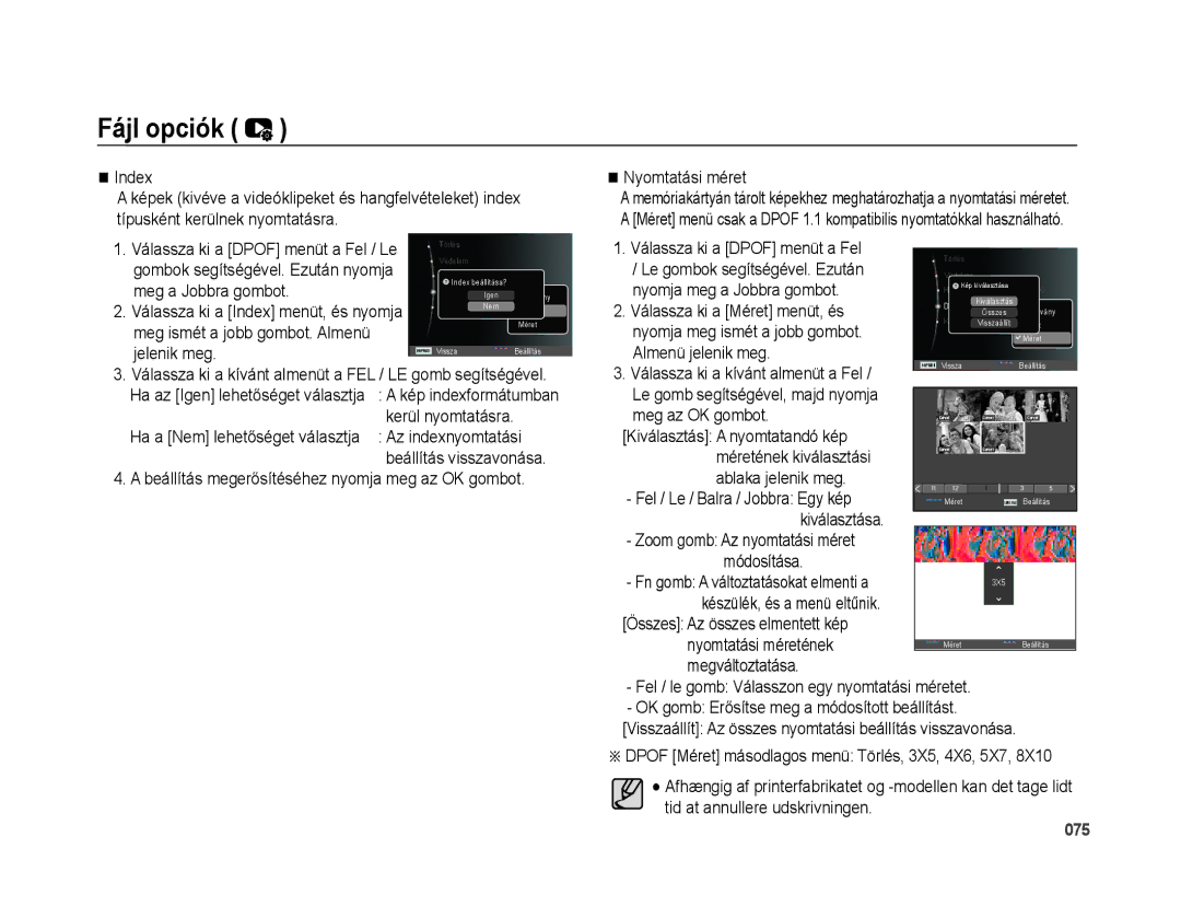 Samsung EC-PL51ZZBPRE3 Index, Kerül nyomtatásra, Az indexnyomtatási, Válassza ki a Dpof menüt a Fel, Almenü jelenik meg 