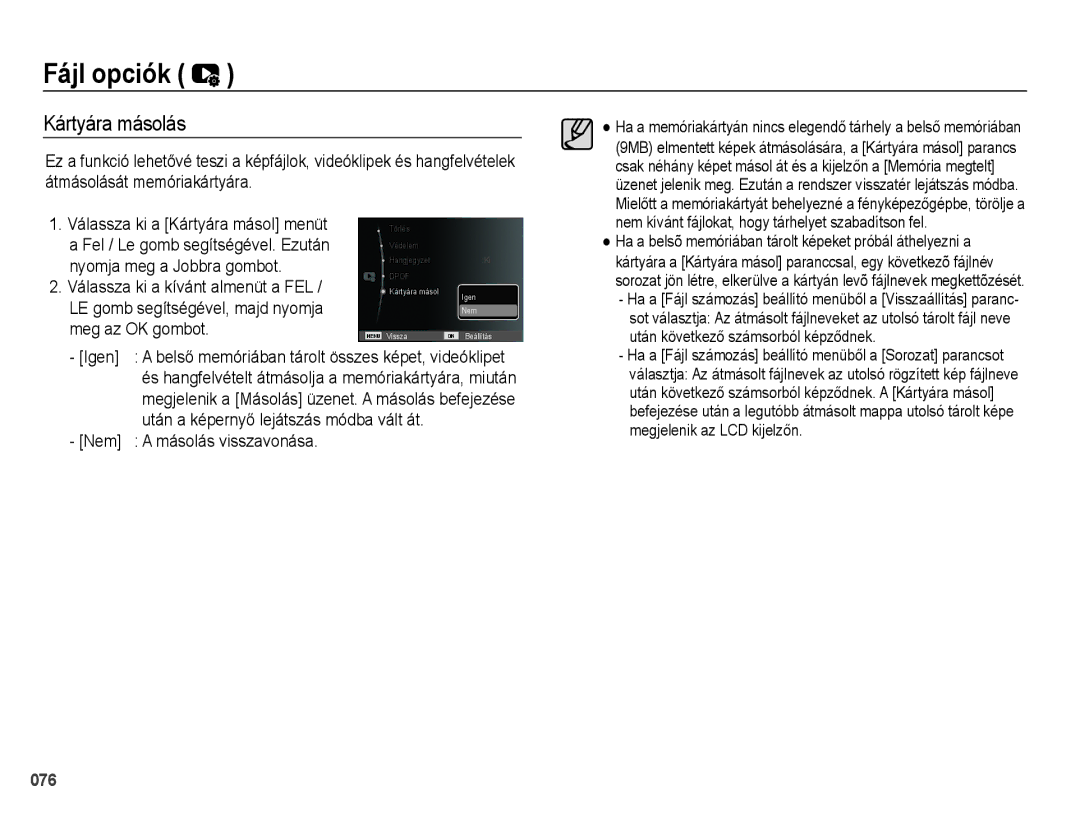 Samsung EC-PL51ZZBPAE3 manual Kártyára másolás, Igen, Után a képernyő lejátszás módba vált át, Nem Másolás visszavonása 