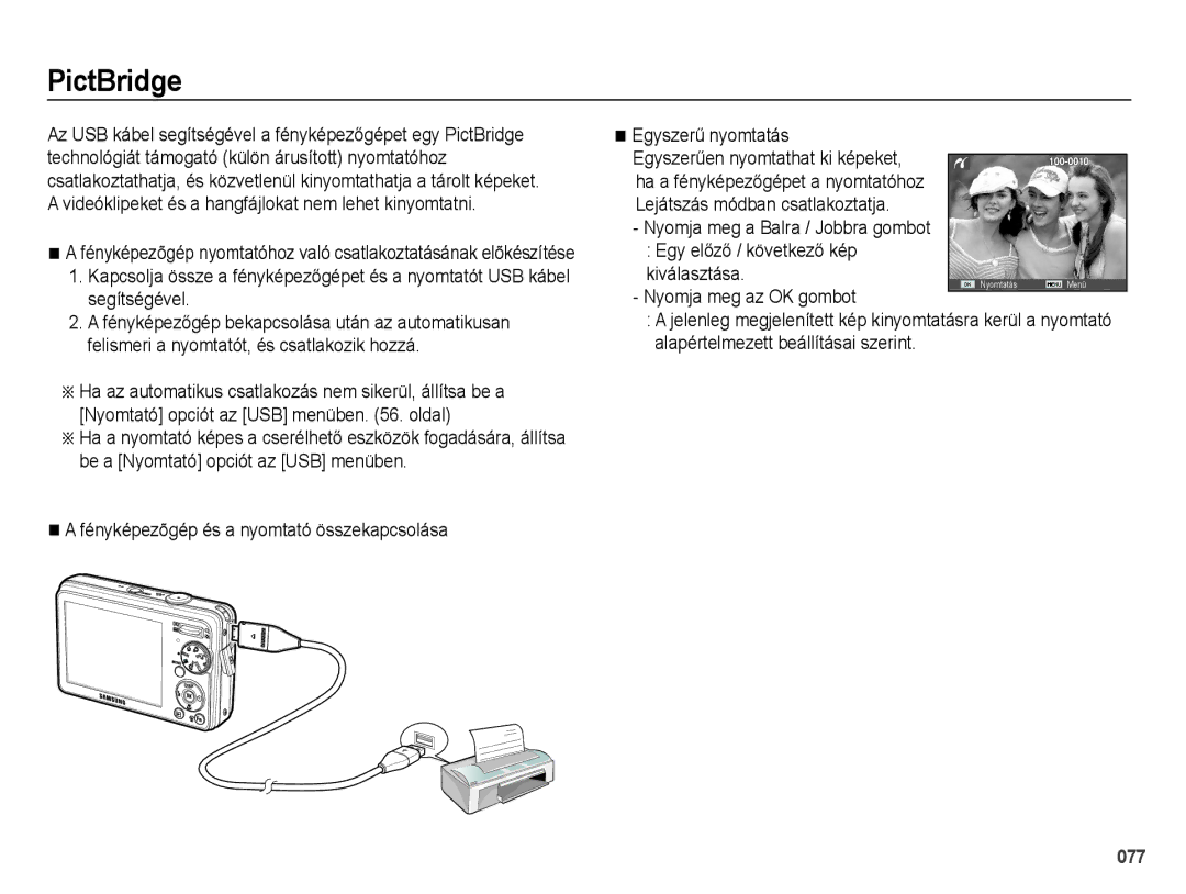 Samsung EC-PL51ZZBPRE2 manual PictBridge, Egy előző / következő kép Kiválasztása, Nyomja meg a Balra / Jobbra gombot 