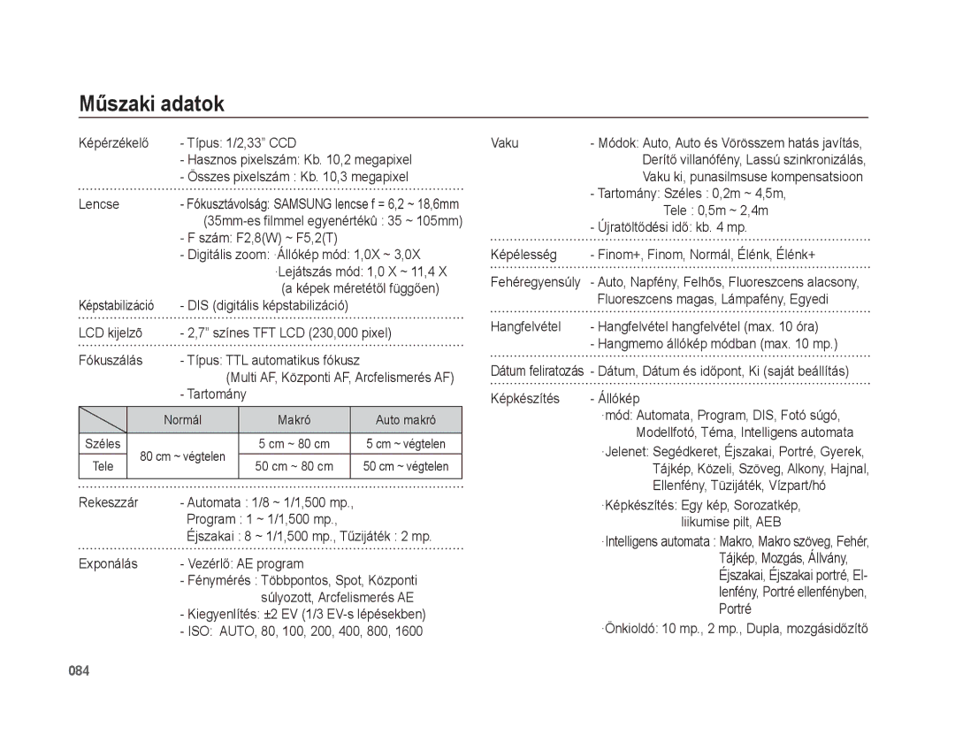 Samsung EC-PL51ZZBPBE3, EC-PL51ZZBPAE1, EC-PL51ZZBPNE1, EC-PL51ZZBPAIT, EC-PL51ZZBPBIT, EC-PL51ZZBPNE3 manual Műszaki adatok 