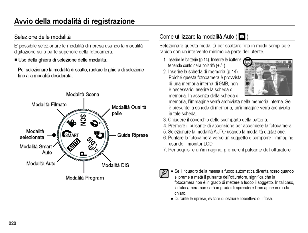 Samsung EC-PL51ZZBPBE1 Avvio della modalità di registrazione, Selezione delle modalità, Come utilizzare la modalità Auto 