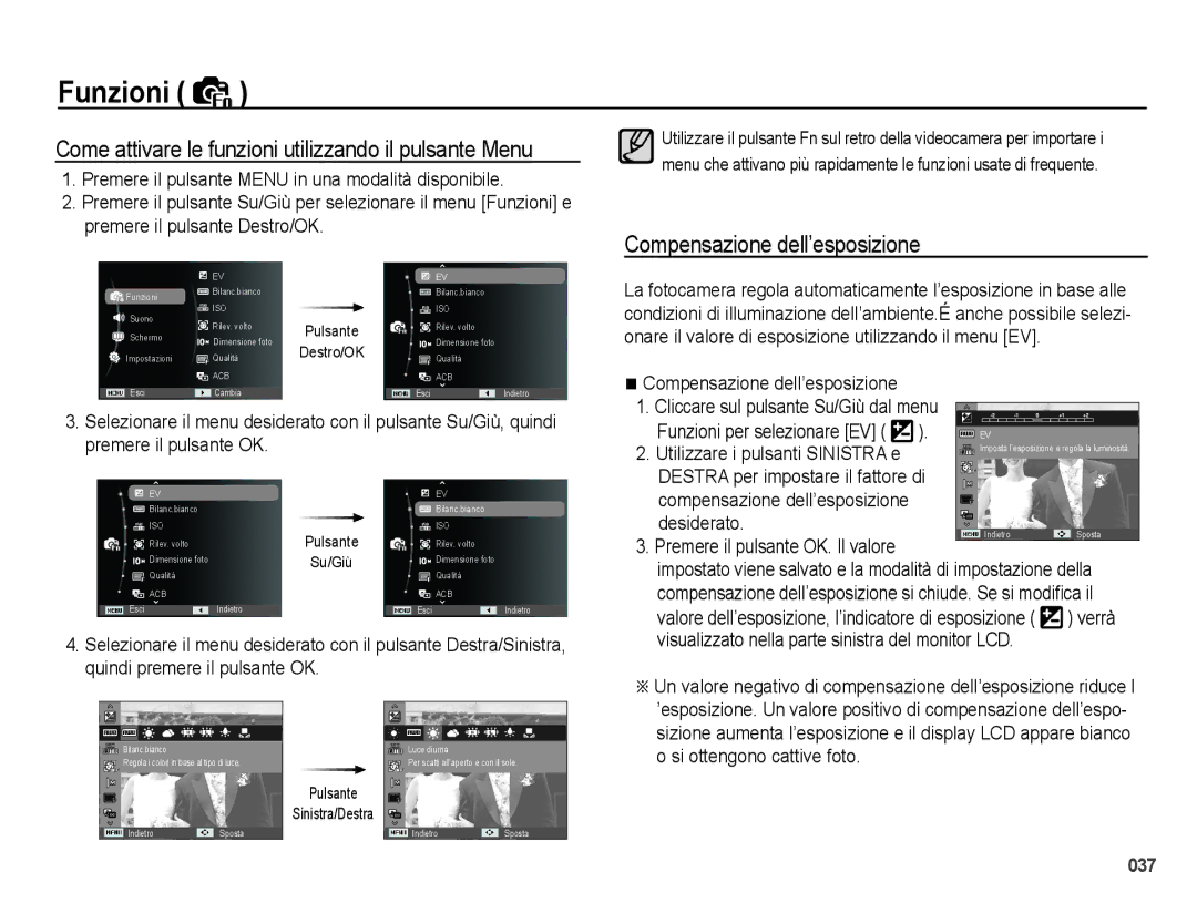 Samsung EC-PL51ZZBPNIT Come attivare le funzioni utilizzando il pulsante Menu, Compensazione dell’esposizione, Desiderato 