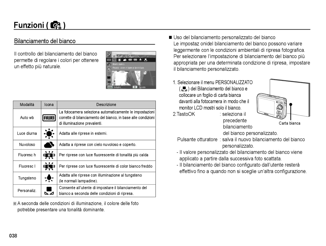 Samsung EC-PL51ZZBPBIT Bilanciamento del bianco, Un effetto più naturale, Uso del bilanciamento personalizzato del bianco 